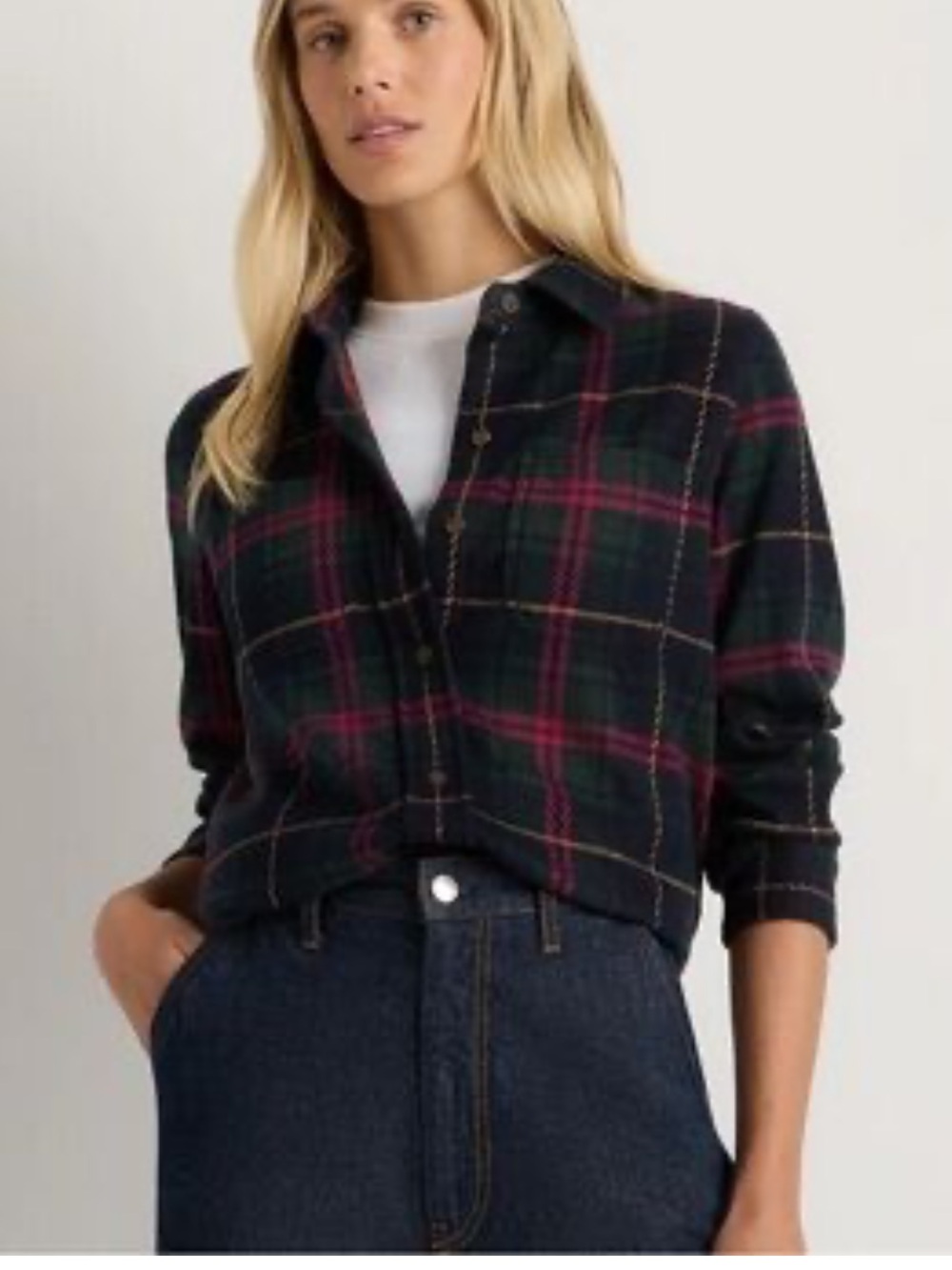 Quince Stretch Sweater Fleece Plaid Shirt